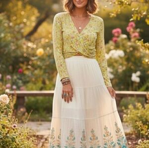 BP Floral V-Neck Wrap Blouse - Green and Pink